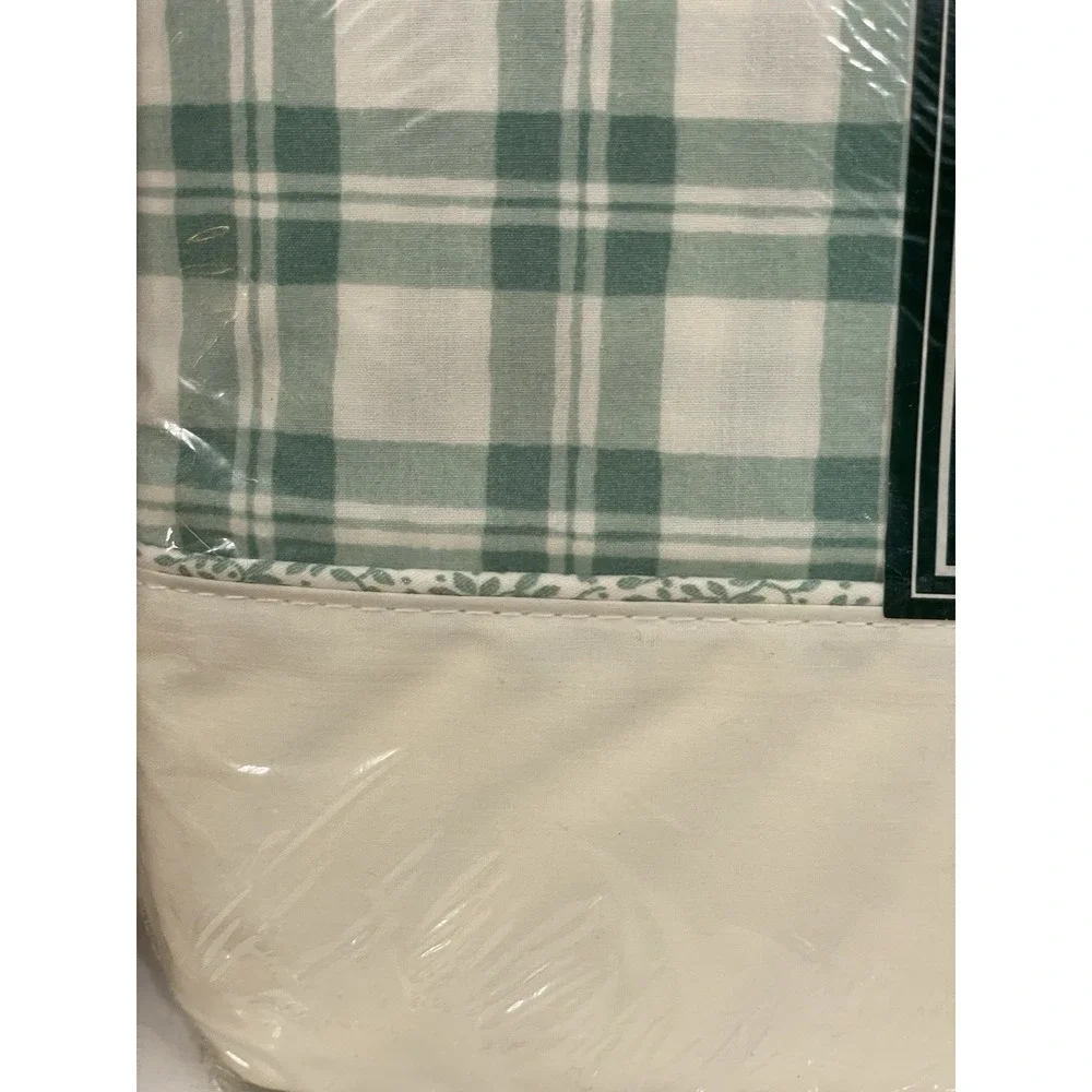 Vintage Laura Ashley Hampton Jade Plaid Twin‎ Flat & Pillow Sham Sheet New READ